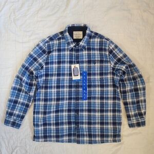 Original Weatherproof Vintage Fleece Lined Shacket Jacket Blue Plaid Mens Large